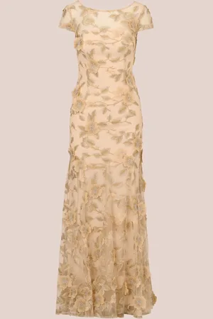 Adrianna Papell Floral Embroidered Godet Gown AU 10