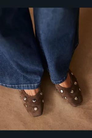 mint&berry Coco Suede Studded Leather Flat Shoes eu39uk6