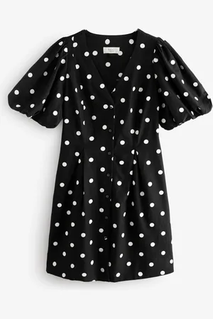 Next V-Neck Puff Sleeve Mini Dress with Linen AU 20