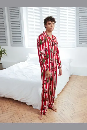 Chelsea Peers Red Christmas Santa Stripe Print Long Pyjamas Set 3XL