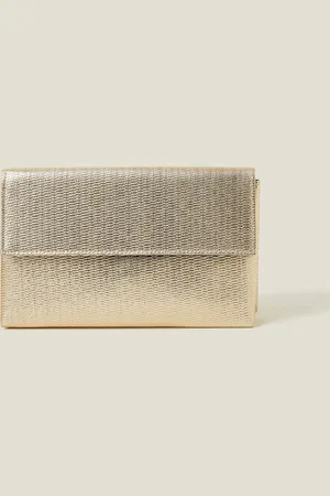 Accessorize Gold Metallic Fold-Over Clutch Bag one