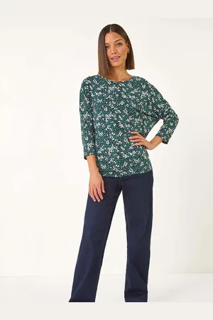 Roman Blue Ditsy Floral Print Stretch Top AU 20