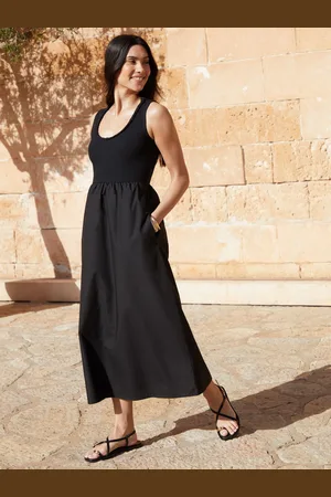 Threadbare Sleeveless Rib Jersey 2-in-1 Midi Dress with Poplin Skirt AU 12