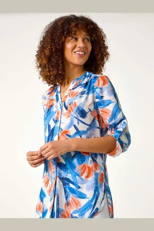 Roman Blue Floral Print Longline Blouse AU 20
