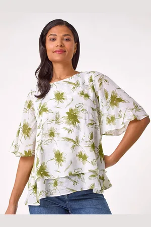 Roman Green Floral Print Layered Tunic Top AU 16