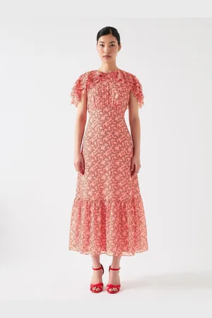 LK Bennett Billie Multi Silk Blend Blossom Print Dress With Silk Metal Base AU 16