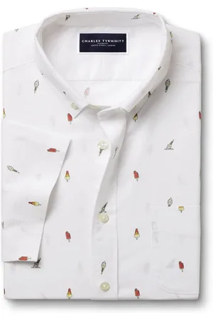 Charles Tyrwhitt Slim Fit Ice Cream Short Sleeve Non-Iron 100% Cotton Print Shirt L