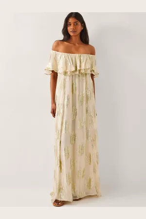 Monsoon Lyra Metallic Ruffle Maxi Dress AU 12