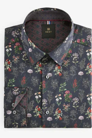 Next Print Regular Fit 100% Cotton Single Cuff Formal Shirt L