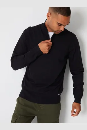 Threadbare Black Funnel Quarter Zip Knitted Jumper XL