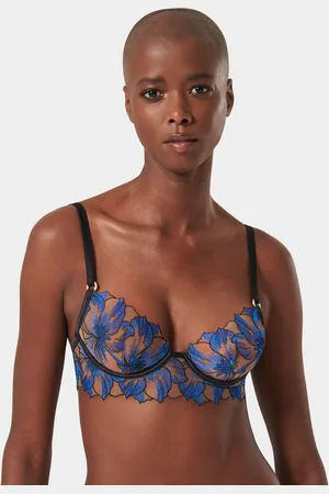 BlueBella Blue Lyandra Plunge Underwired Floral Embroidery Longline Bra 34 B