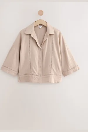 Next Linen Blend Short Sleeve Ladder Insert Shirt AU 14