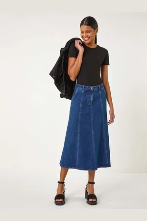 Roman Denim Panelled Midi Skirt AU 14