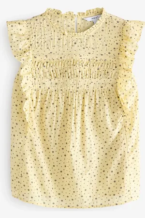 Next Yellow Spot Ruffle Short Sleeve Blouse AU 8