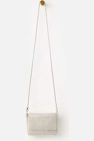 Oliver Bonas Cream Jodie Gem and Pearl Chain Mail Clutch Bag One