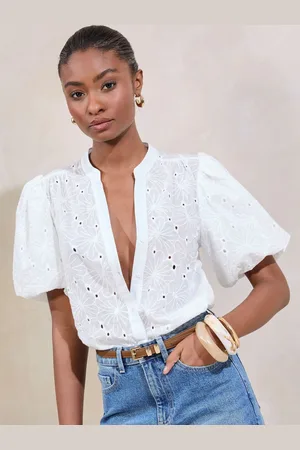 Lipsy London Brodierie Puff Sleeve Blouse AU 16