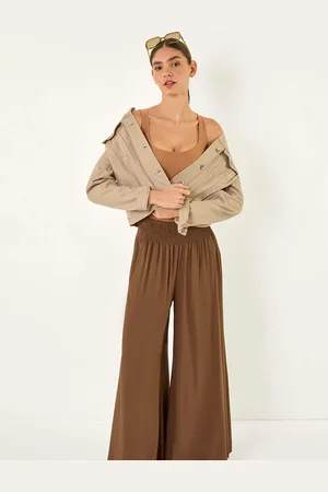 Roman Brown Relaxed Ruched Wide Leg Trousers One