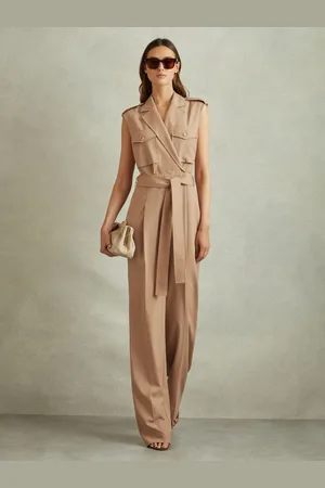 Reiss Stone Luisa Wool Blend Double Breasted Belted Jumpsuit AU 8