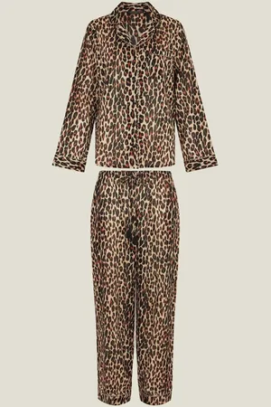 Accessorize Natural Leopard Print Long 100% Cotton Pyjamas Set S