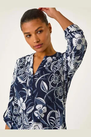 Roman Textured Floral Print V-Neck Stretch Shirt AU 12