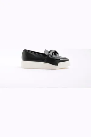 River Island Black Wide Fit Slip on Bow Trainers AU 5 (EU 36)