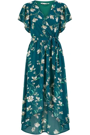 Yumi Floral Wrap Midi Dress With Frill Hem AU 12