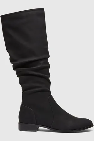 Novo Black Wide Fit Josslyn Ruched Knee High Flat Boots AU 9 (EU 41)