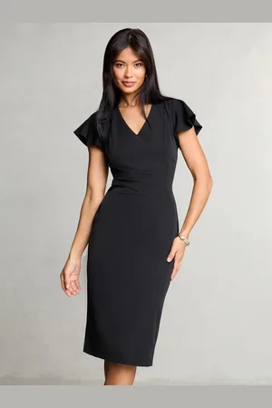 Lipsy London V Neck Smart Flutter Sleeve Midi Dress AU 14