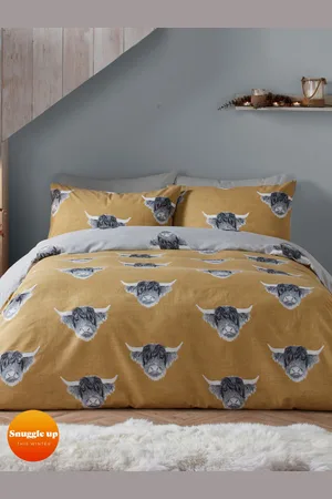 FUSION Yellow Highland Cow Brushed Duvet Cover Set Double