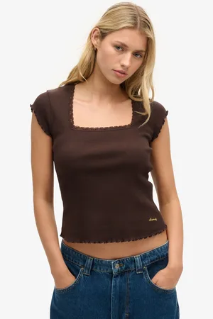 Superdry Brown Essential Square Neck T-Shirt M