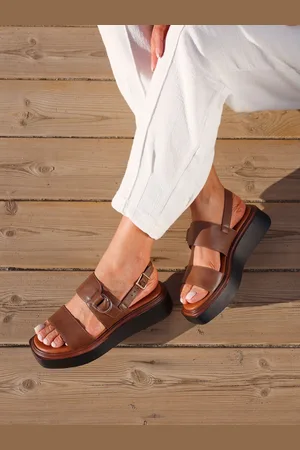 Linzi Brown Rox Douple Strap Flatform Sandals With Buckle Detail eu38uk5