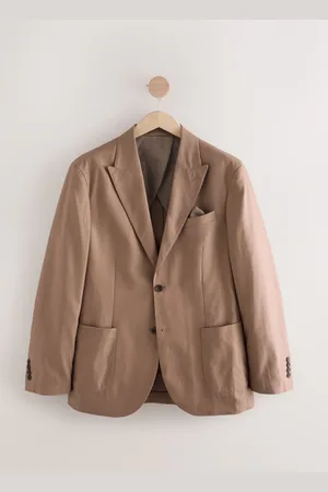 Next Brown Regular Fit Cotton Blend Blazer With Linen and Lyocell 46 R