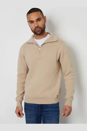 Threadbare Neutral Rib Panel Quarter Zip Jumper XL