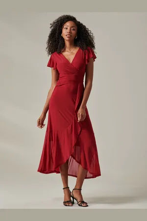 Jolie Moi Plain Wrap Mesh Maxi Dress AU 12