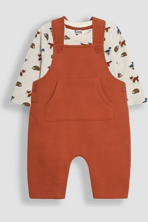 JoJo Maman Bébé Rust Forest Animal Textured Dungarees & Top Set 1.5