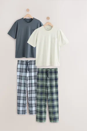 Next Blue Check Jersey Pyjamas Set 2 Pack