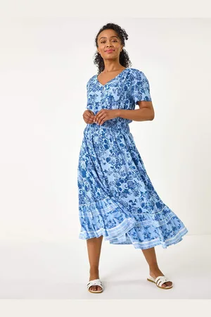 Roman Petite Floral Print Border Midi Dress AU 8
