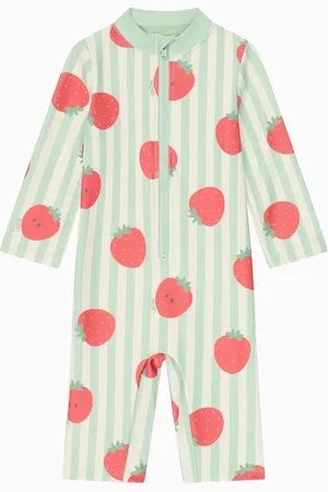 Mori Green UPF 50+ Strawberry Stripe Sun Safe Zip-Up Swimsuit 3