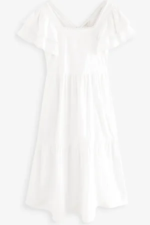 Laura Ashley Ruffle Sleeve 100% Cotton Dress with Lace Trims AU 8