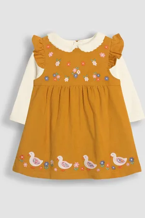JoJo Maman Bébé Mustard Yellow Duck Cord Embroidered Baby Dress & Body Set 3