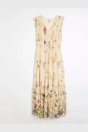 River Island Floral Shirred Midi Dress AU 10