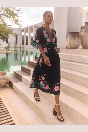 Love & Roses V & A I Printed V-Neck Short Sleeve Midi Dress AU 14