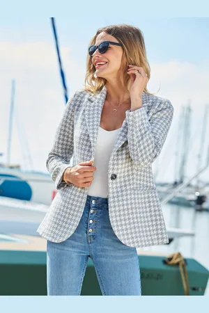 Sosandar Grey Gingham Dogtooth Blazer AU 12
