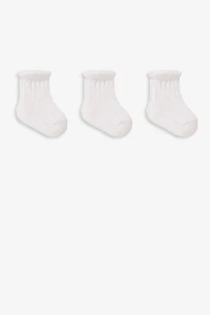 JoJo Maman Bébé White 3-Pack Pretty Pointelle Socks 4