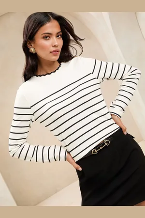 Lipsy London Cream Long Sleeve Military Stripe Top AU 18