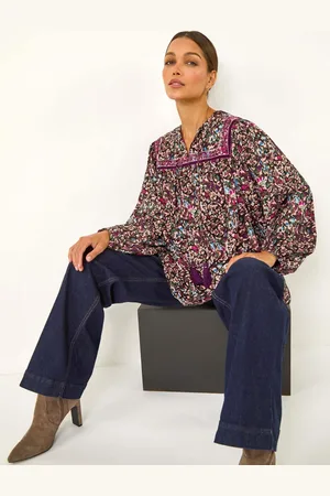 Roman Black Floral Print Tie Front Top AU 18