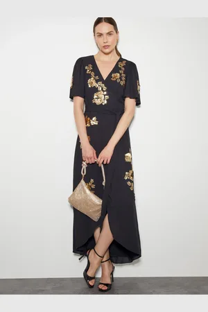 Monsoon Sarah Sequin Floral Midi Wrap Dress AU 8