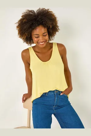 Roman Yellow Plain V-Neck Stretch Jersey Vest Top AU 14