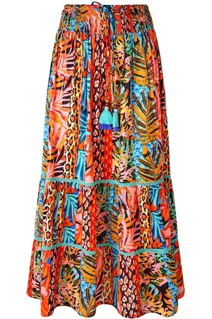 Joe Browns Tropical Print Lace Insert Tiered 100% Cotton Maxi Skirt 12