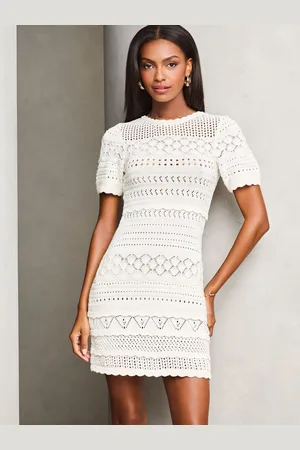 Lipsy London Crochet Fit and Flare Short Sleeve Summer Mini Dress AU 6